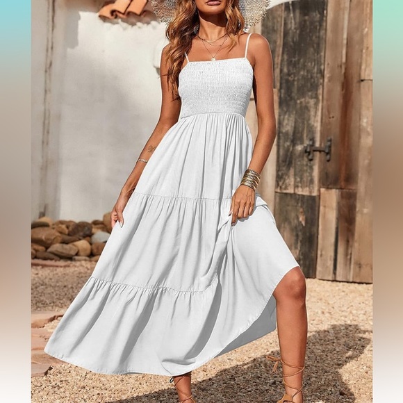 White Smocked Tiered Maxi Sundress - Brand New - Picture 2 of 7